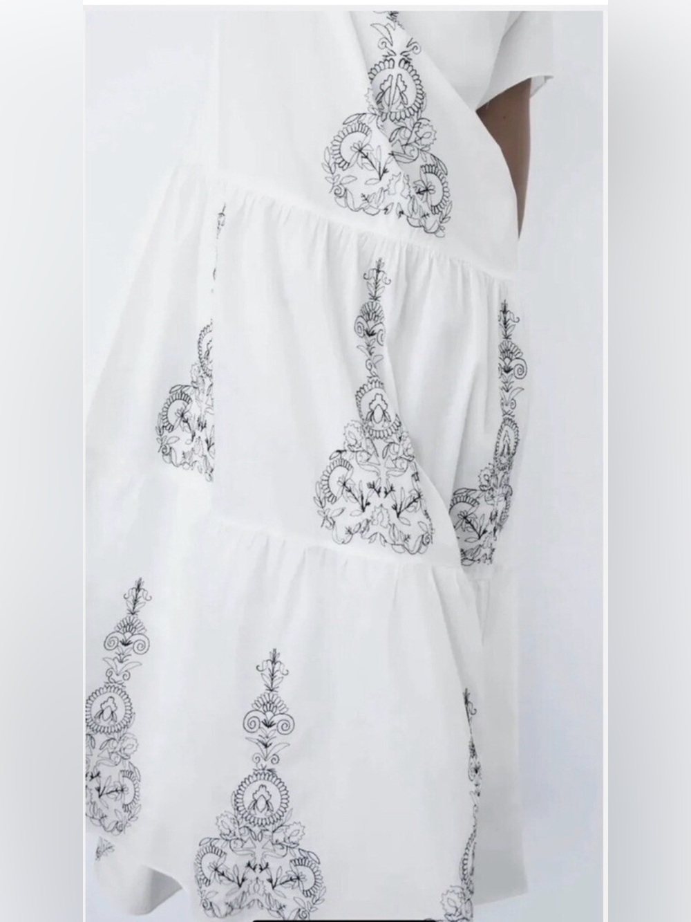 Zara White Embroidered Tiered Maxi Dress Sz XL - Picture 4 of 9